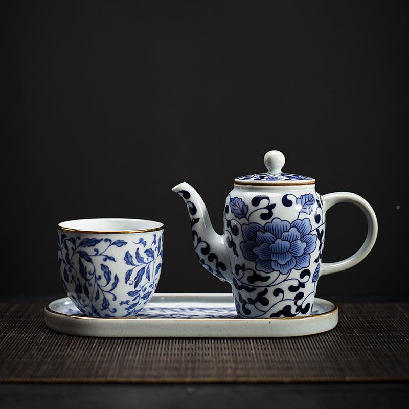 粗器陶复古青花瓷提36607梁壶缠枝莲瓷陶复古风日式沏茶壶泡茶单