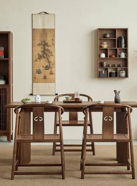 新中式茶桌椅北PXL美阳黑胡桃泡茶台台实木公室黑檀木茶几办茶室