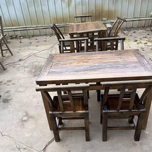 老榆餐木茶桌木复古风化老门板桌民农家乐方桌原长XAF条宿桌