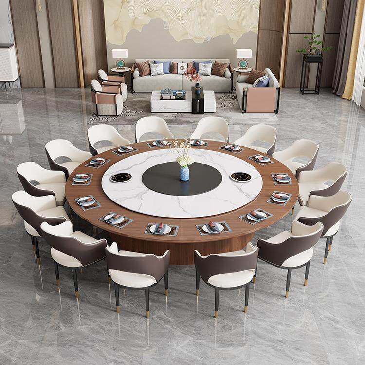 酒店木餐DF100动桌电动大圆桌16人带岩板自实转盘饭店包厢圆形82.