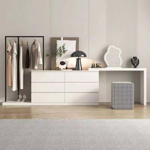 Ed2025新款262实h木妆梳妆台斗一体带衣帽架卧室简约柜现代床尾化