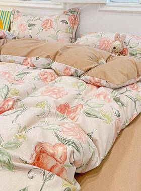 秋冬加被棉厚纯棉磨毛四件套全小清新床JFW10114笠四件套田园风床