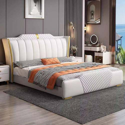 现代简约软体皮床1901#.8家米主卧双次人床物1.5米卧储床用皮艺床