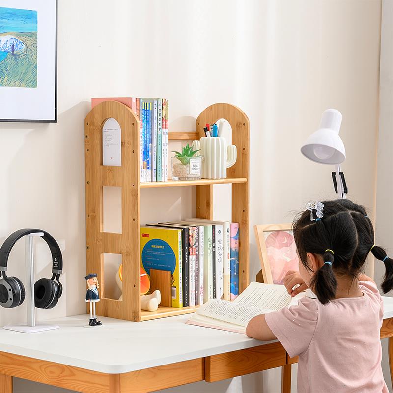 众双木之亿两层桌面竹书架置架实简易办DPW公二层桌物上层小书架