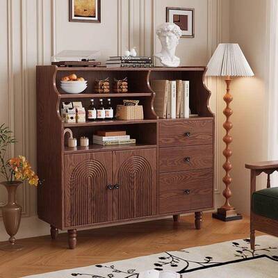 法式中量古风实木餐边柜家用厅WWZ靠墙白蜡大客木容储物柜复古收