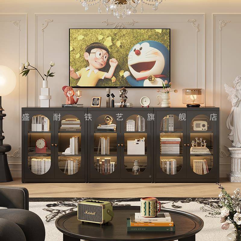 复子古黑色格拱收形书柜柜自由组合落地边F77S7J95柜置物矮子储物