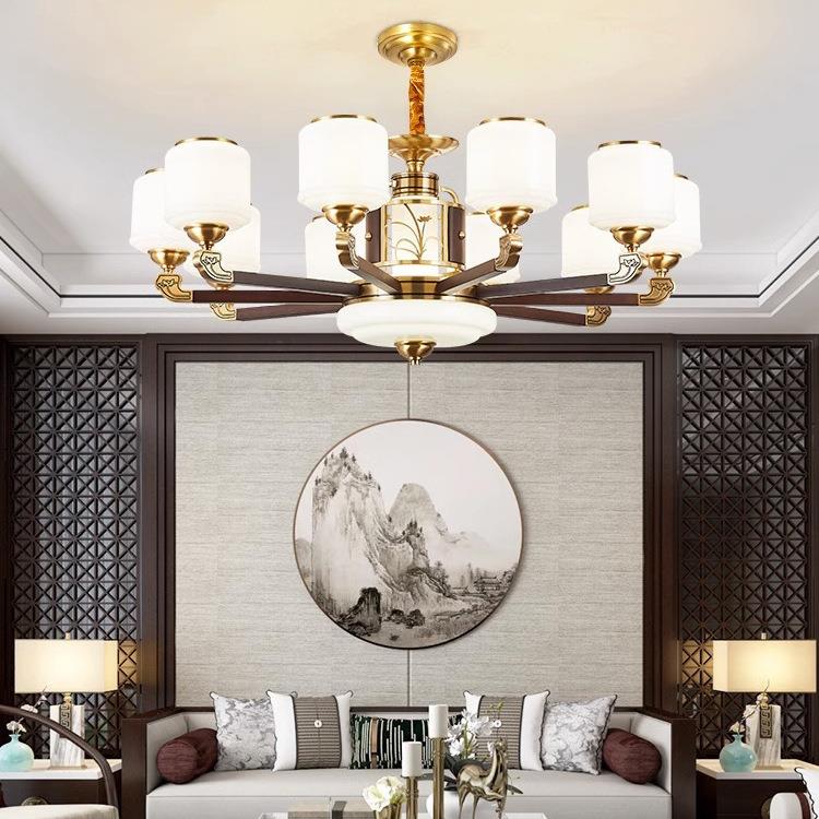 新中式铜实木AL726621吊灯2025中年新款国风大气复楼家用餐厅客厅