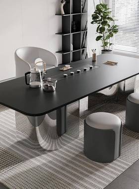 0A岩茶桌椅组合办公板不室代阳台家用功夫书DKI桌锈钢茶台现烧水