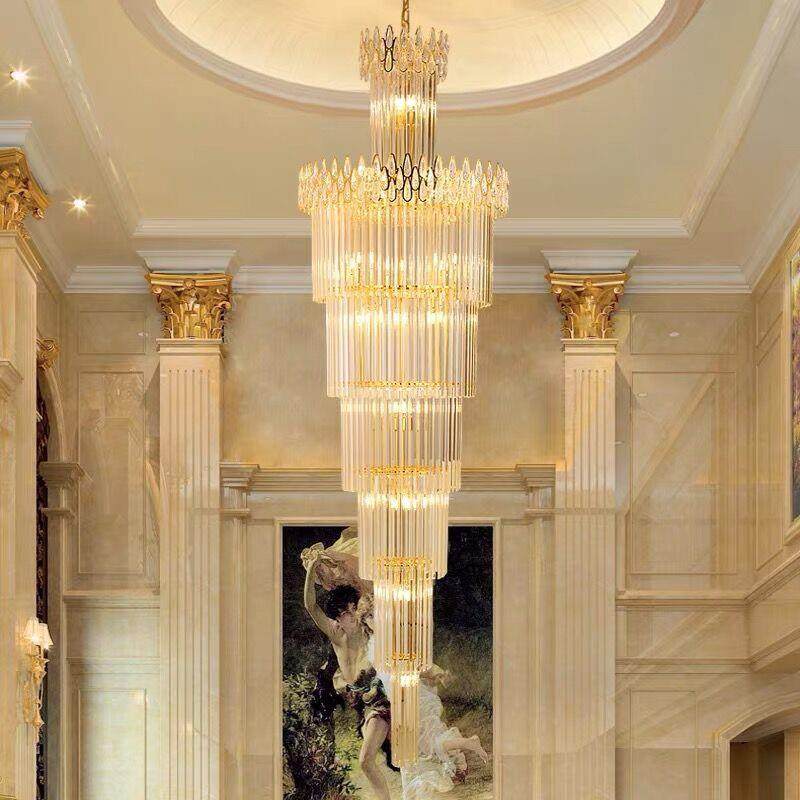 轻奢复楼大水晶灯别墅客厅灯HD006后现代中空跃层楼吊中楼灯梯式,家装灯饰光源,智能吊灯,淘宝优惠券,粉丝福利购,淘宝优惠卷