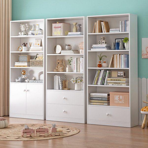 韩式田园白色书柜简约现代带门儿童实木书架置物架书橱简易储物柜