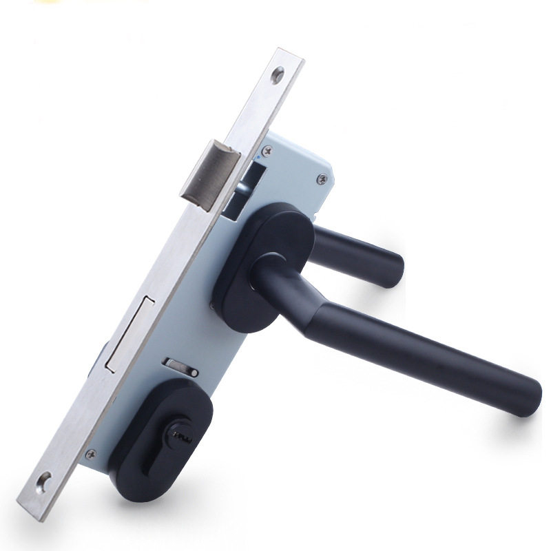 不锈钢窄边门框平开门锁办公室高隔断隐框门分体锁黑色椭圆执手锁