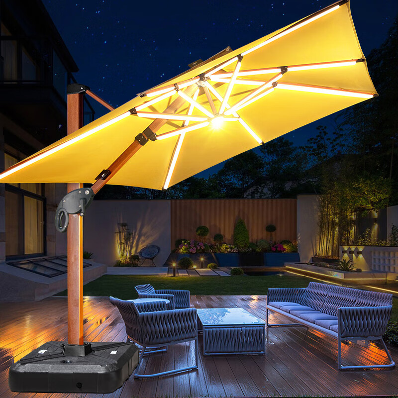 莫家户外太阳能遮阳伞LED带灯3乘4大伞3.5米庭院别墅抗风罗马伞