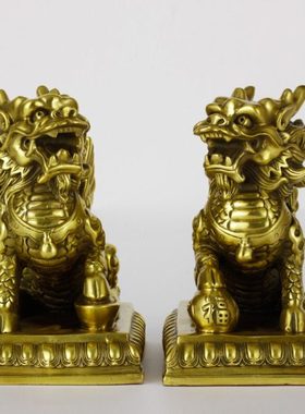 纯黄铜麒麟摆件铜麒麟一对工艺品办公室客厅麒麟摆件家居饰品礼品