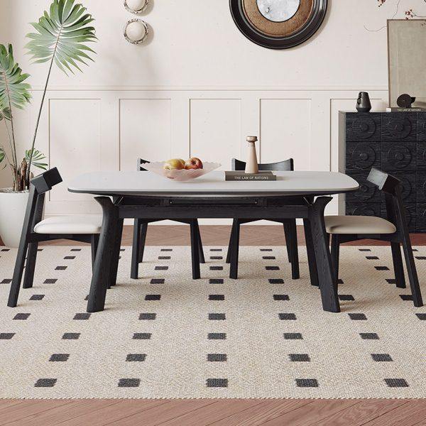 法式复古黑色伸缩岩板实木餐桌家用小户型折叠桌轻奢方圆两用餐桌,住宅家具,岩板餐桌,淘宝优惠券,粉丝福利购,淘宝优惠卷