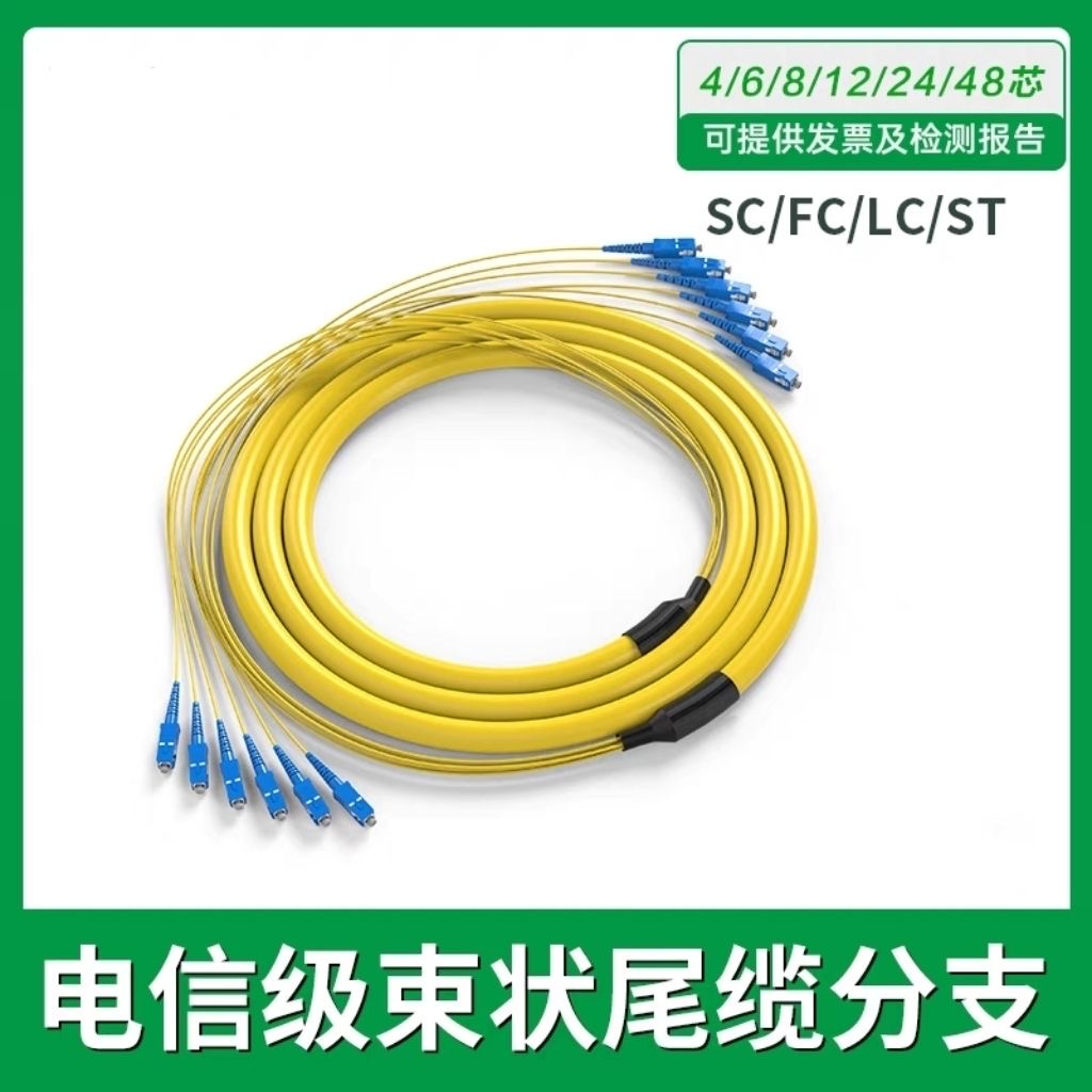 2/4/8/12芯束状尾纤SC转LC-FC-ST电信级多芯室内分支缆5G机房布线单模集束光缆光纤跳线尾缆4/8/24芯可定制