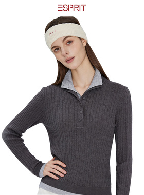 ESPRIT/埃斯普利特老钱风假两件撞色针织衫女秋冬百搭polo领毛衣