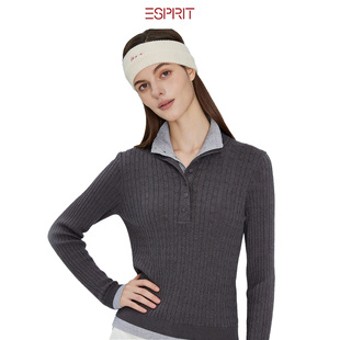 ESPRIT/埃斯普利特老钱风假两件撞色针织衫女秋冬百搭polo领毛衣