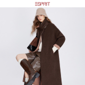 ESPRIT 埃斯普利特极简双面呢长款 大衣女立领宽松毛呢外套咖啡色
