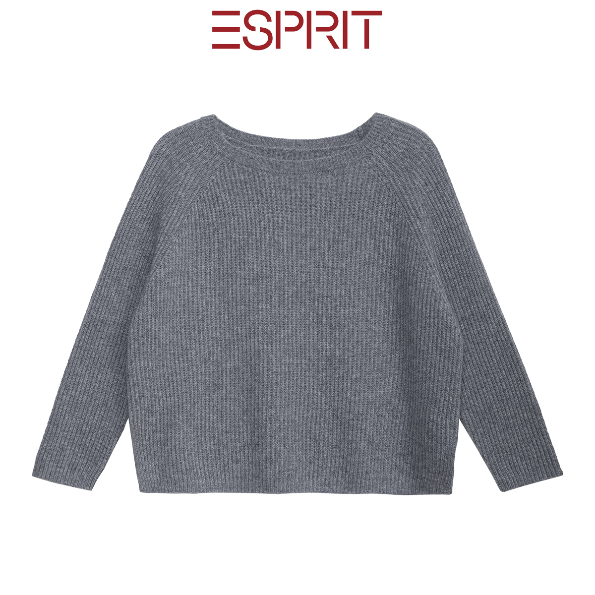 ESPRIT简约风灰色圆领纯羊绒衫