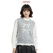 ESPRIT 埃斯普利特蝴蝶结提花针织背心女假两件叠穿甜美毛织背心