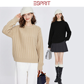 红色绞花纹理保暖加厚针织衫 ESPRIT 埃斯普利特100%山羊绒套衫