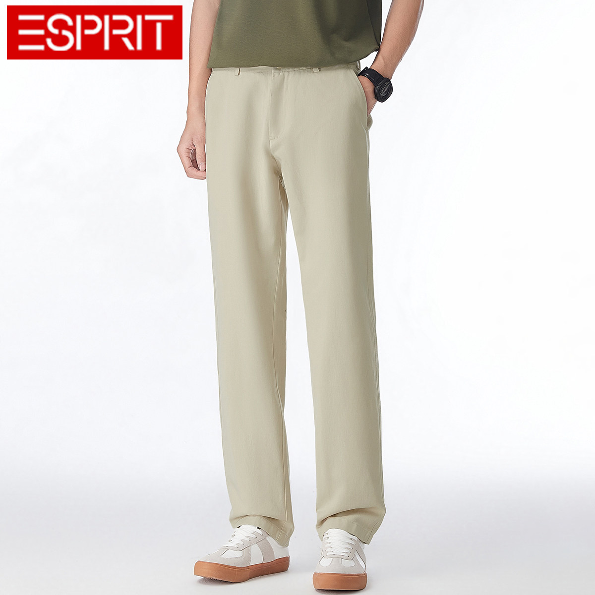 ESPRIT/埃斯普利特简约休闲风棉麻长裤男宽松舒适老钱风亚麻薄款