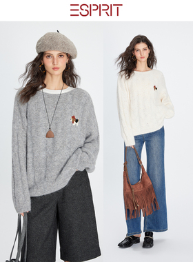 ESPRIT/埃斯普利特慵懒风圆领针织衫宽松套头毛衣学院风百搭上衣