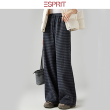 ESPRIT/埃斯普利特复古格子阔腿裤女高腰宽松慵懒垂感直筒休闲裤