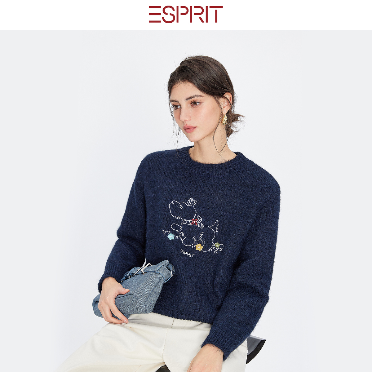 深蓝色埃斯普利特ESPRIT小狗刺绣