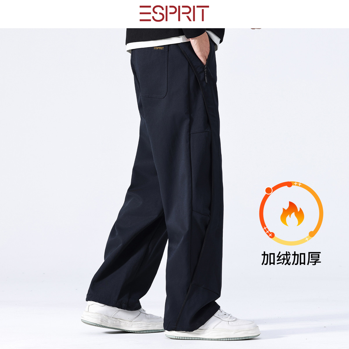 加绒防风长裤宽松直筒保暖男士