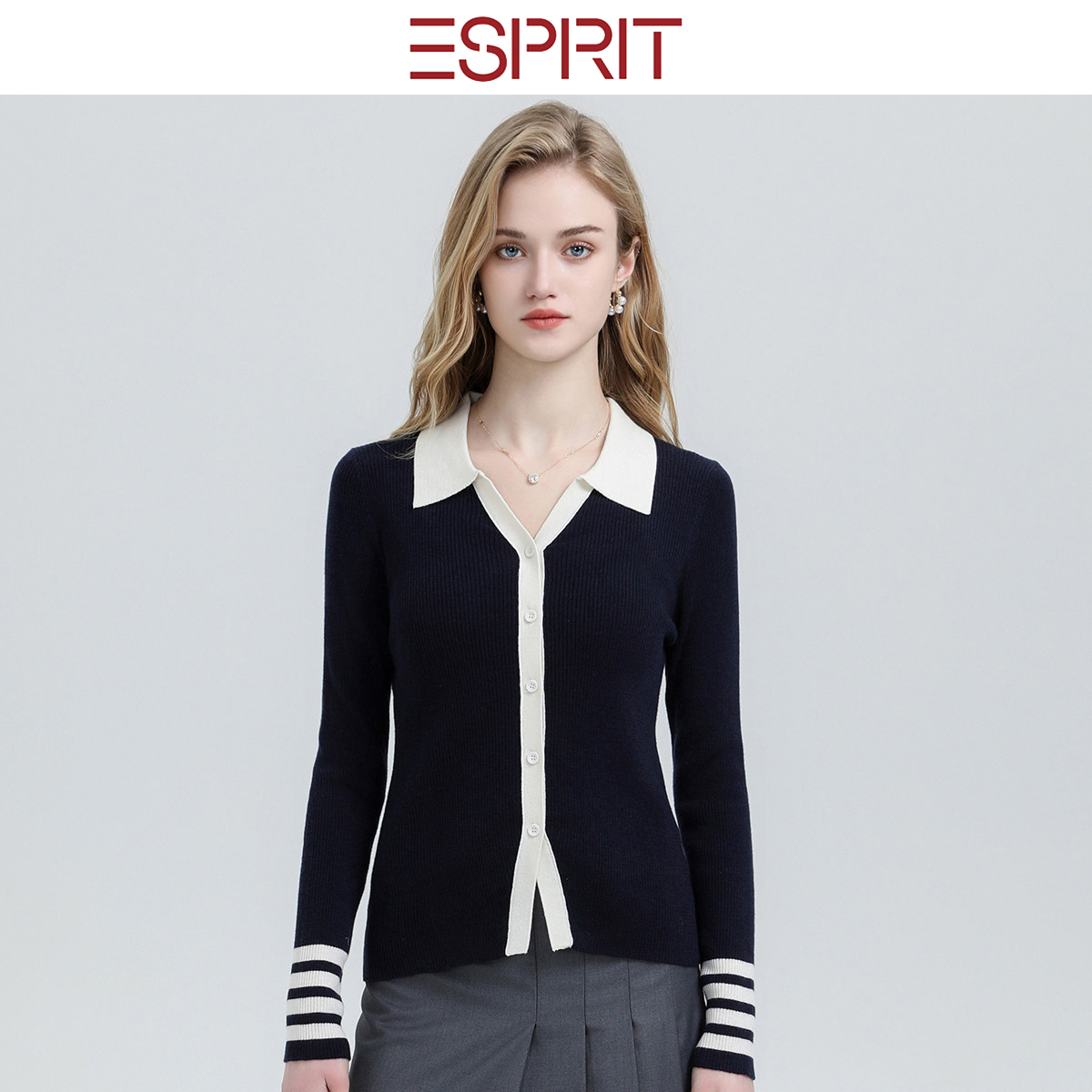 ESPRIT/埃斯普利特撞色翻领针织