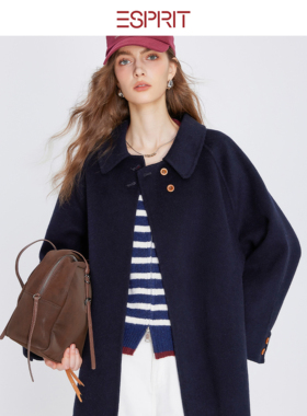 ESPRIT/埃斯普利特老钱风羊毛呢子大衣女长款单排扣外套高级感