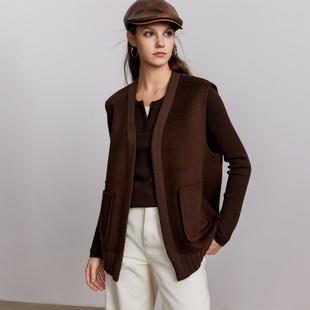 ESPRIT/埃斯普利特极简风针织马甲女中长款无袖开衫外套气质百搭