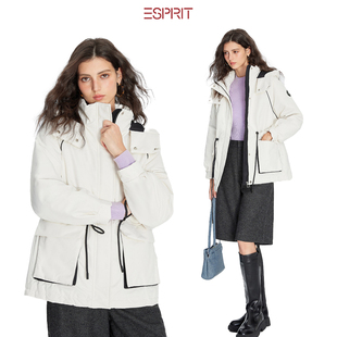 ESPRIT/埃斯普利特工装连帽羽绒服女中长款收腰显瘦户外保暖外套