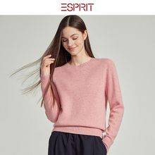 ESPRIT/埃斯普利特极简粉色羊毛衫女圆领长袖套头针织柔软打底衫