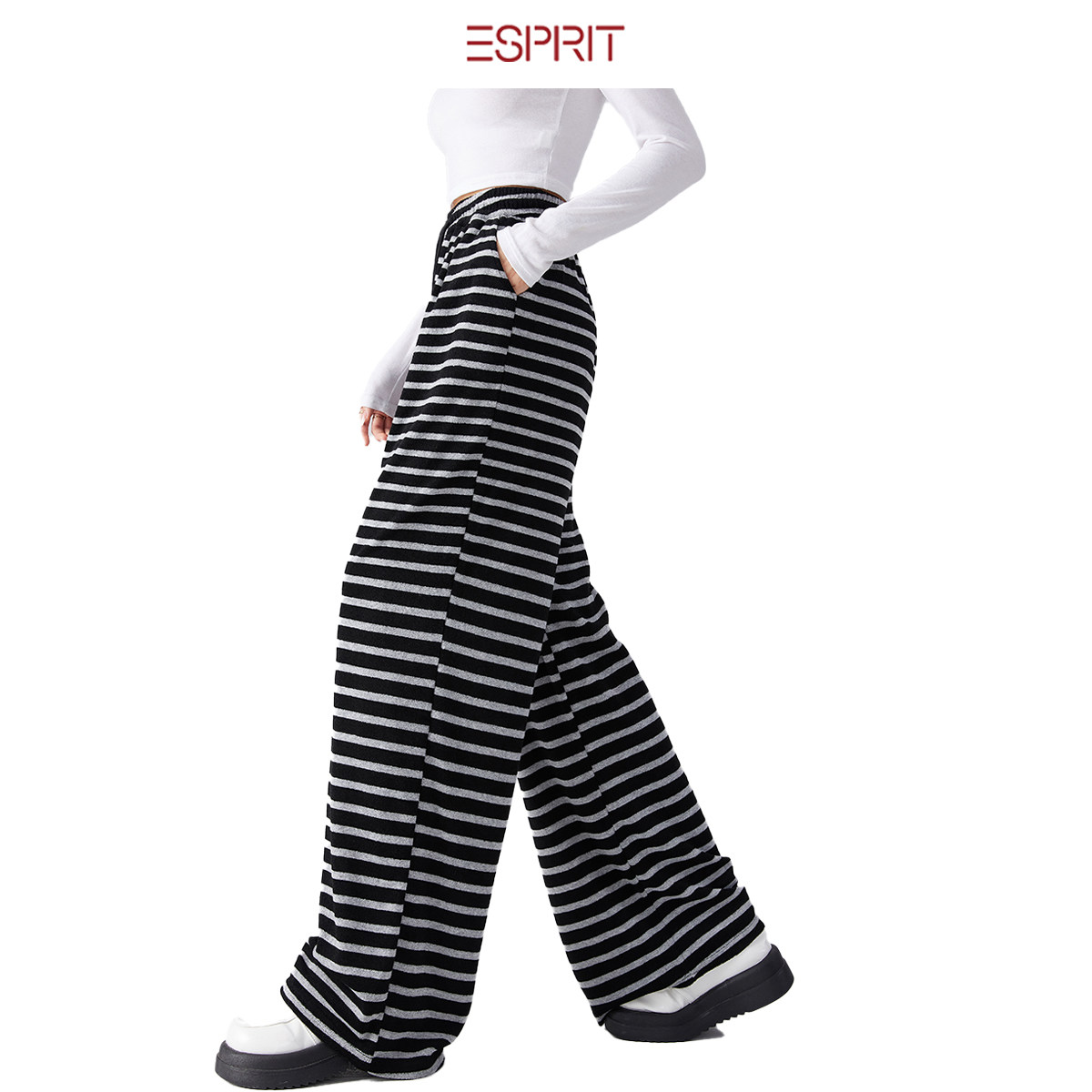 ESPRIT/埃斯普利特ESPRIT条纹阔腿裤女高腰垂感慵懒风宽松休闲裤,女装/女士精品,卫裤,淘宝优惠券,粉丝福利购,淘宝优惠卷