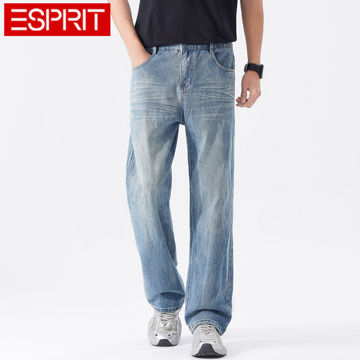 ESPRIT/埃斯普利特ESPRIT美式风宽松直筒牛仔裤男浅蓝色长裤百搭