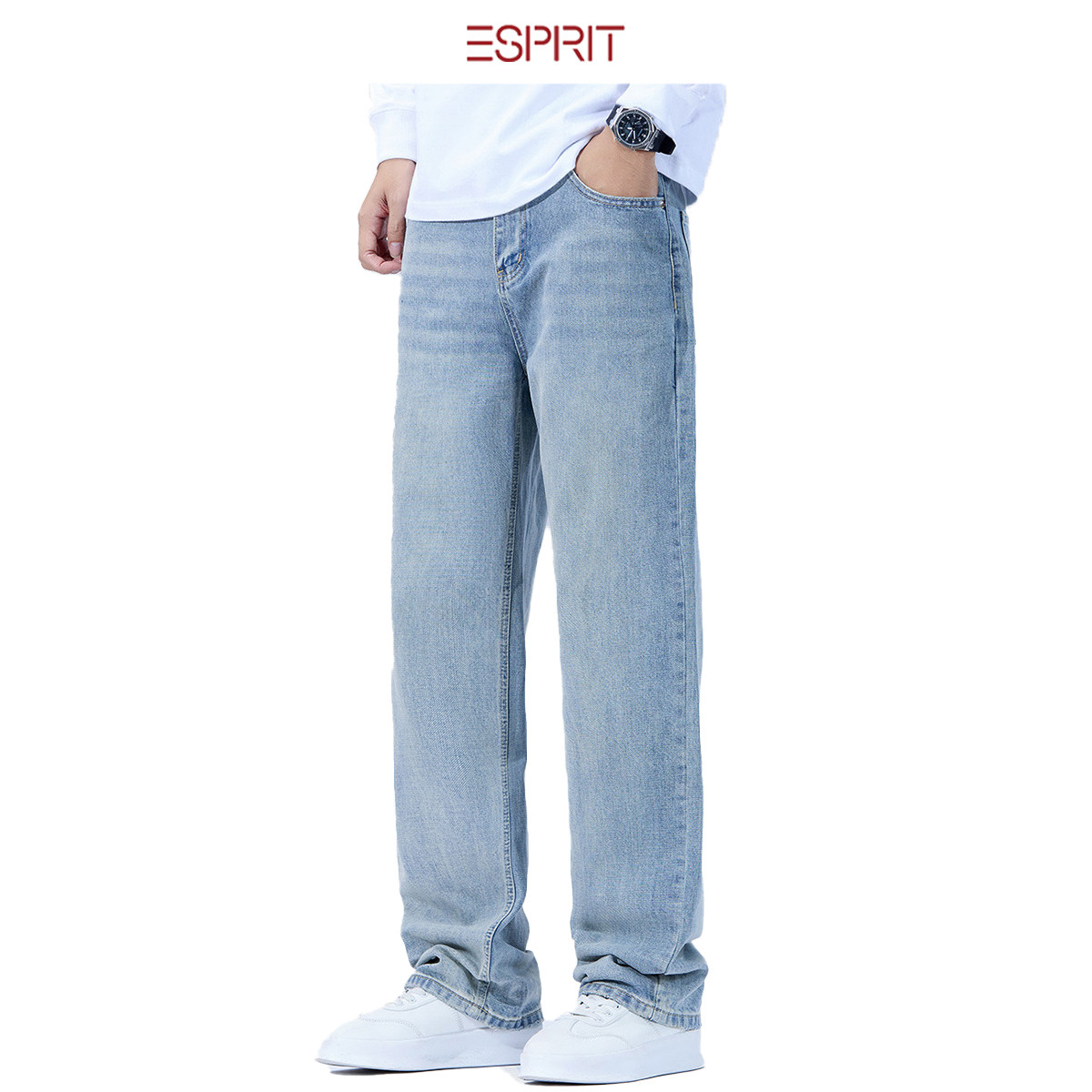 ESPRIT/埃斯普利特休闲风宽松阔腿直筒男浅蓝色长裤男牛仔裤,男装,牛仔裤,淘宝优惠券,粉丝福利购,淘宝优惠卷