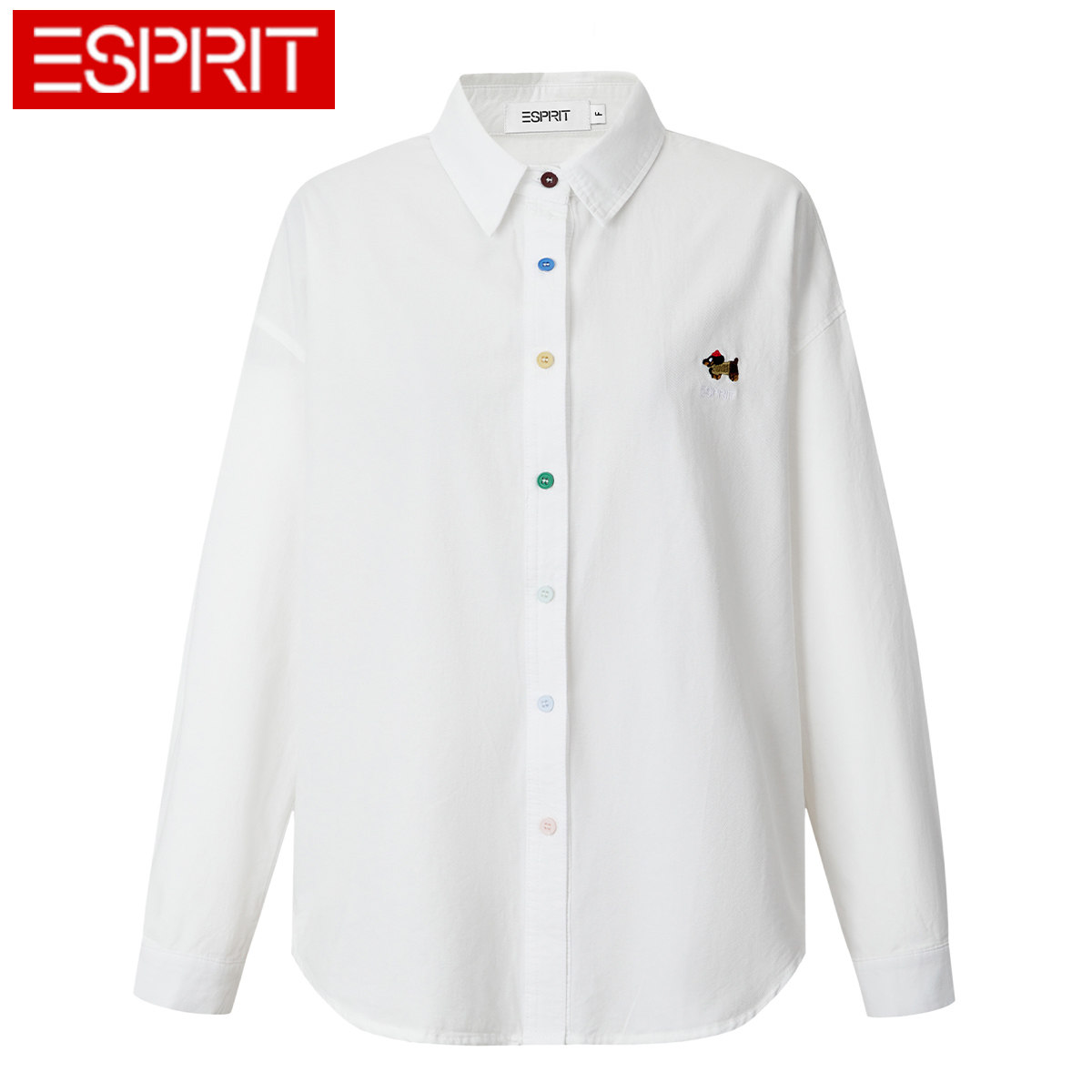 ESPRIT/埃斯普利特ESPRIT设计感彩色扣子白色衬衫女长袖休闲上衣