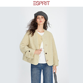 ESPRIT 埃斯普利特简约风开衫 女浅黄色圆领纽扣外套气质百搭