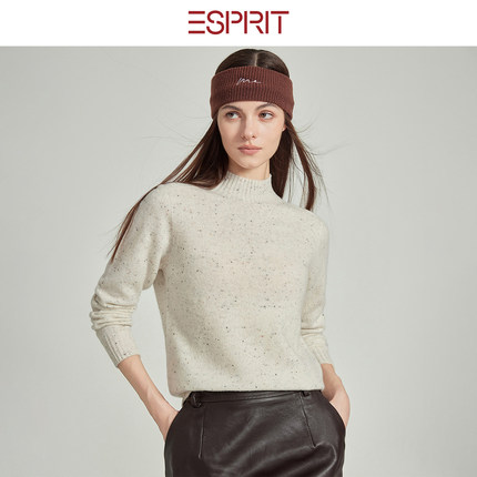 ESPRIT/埃斯普利特老钱风高领羊毛衫女秋冬宽松长袖针织毛衣穿搭