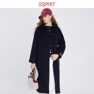 ESPRIT/埃斯普利特老钱风长款双面呢大衣女牛角扣羊毛外套通勤衣