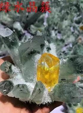 水MFI晶簇黄色水晶簇簇绿色水晶簇绿黄水晶水簇家晶居办公摆件