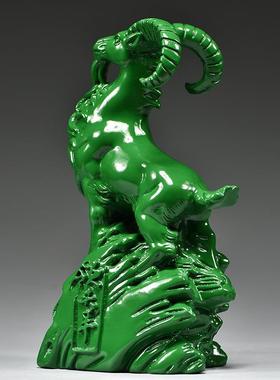 绿色木雕羊摆件三合十肖木头二羊工生IMP艺物品家居补角风水吉祥