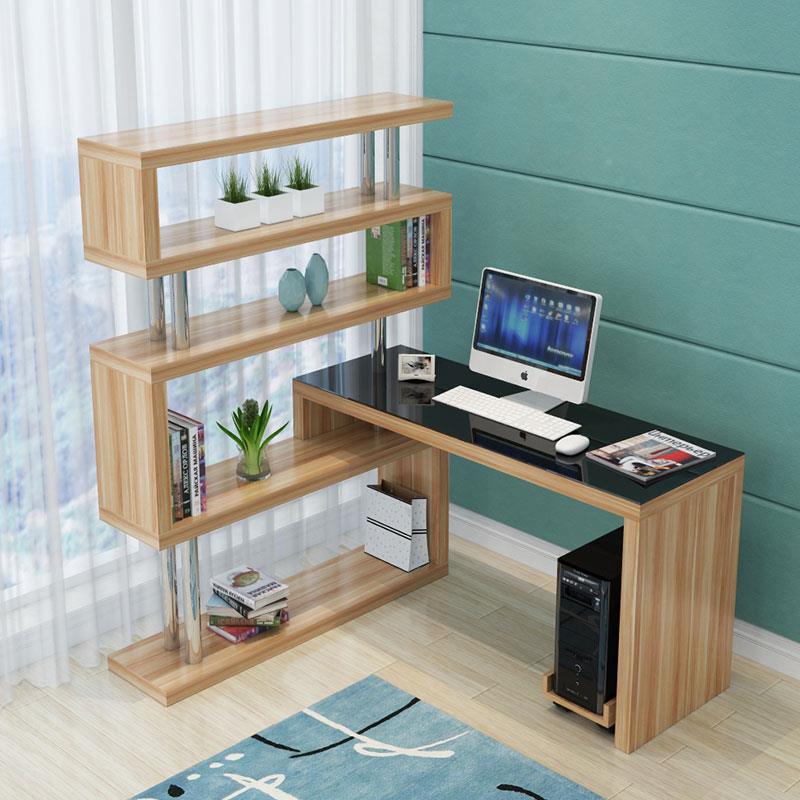 W7电脑台书式桌子简书约卧室转角IZB桌书架组合办桌家公用柜一体