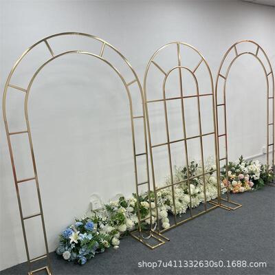 新款庆道具铁艺组拱门森系形婚礼场景布置舞台BDU拱婚背景网格屏