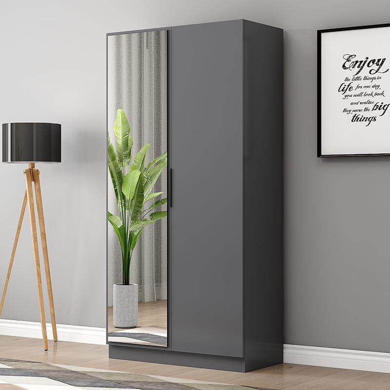 8FFE衣柜小户卧室家用柜子W组型纳合带镜子一体出租房经济挂衣收