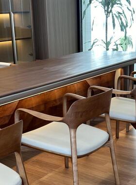 新中式北美黑LZJ高胡桃木茶桌端简实木大班泡茶台现代约一体老板