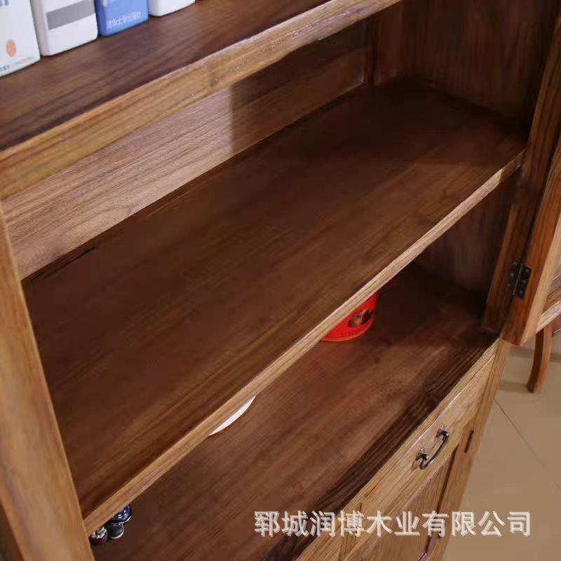 厅老榆木书柜新式实玻璃书LPB柜展示柜客中书房家具木储物柜子文