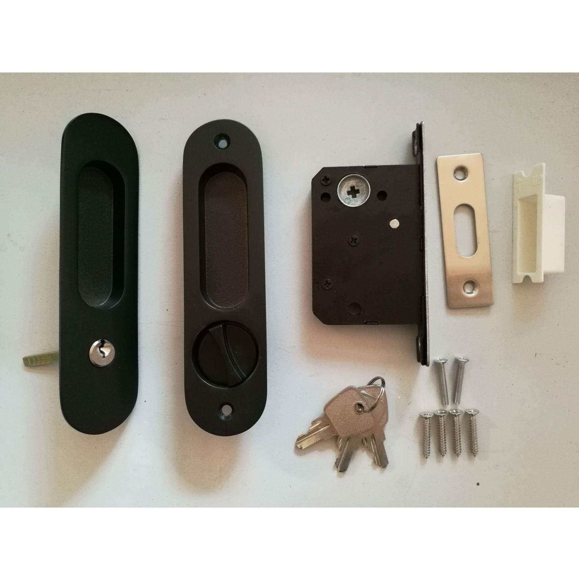 躺门锁暗黑色带匙移门隐形拉手内嵌藏式门锁nsS85BLlidigdoorhand